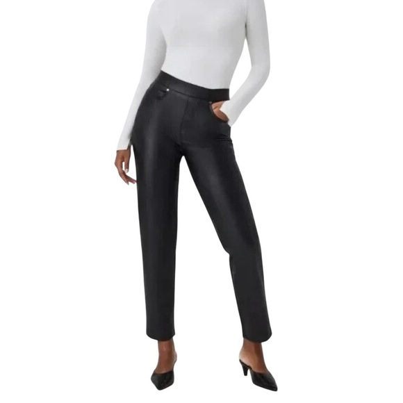 SPANX Pants - Spanx Slim Straight Faux Leather Pant Black High Rise Crop Women’s Sz XLP 20528Q